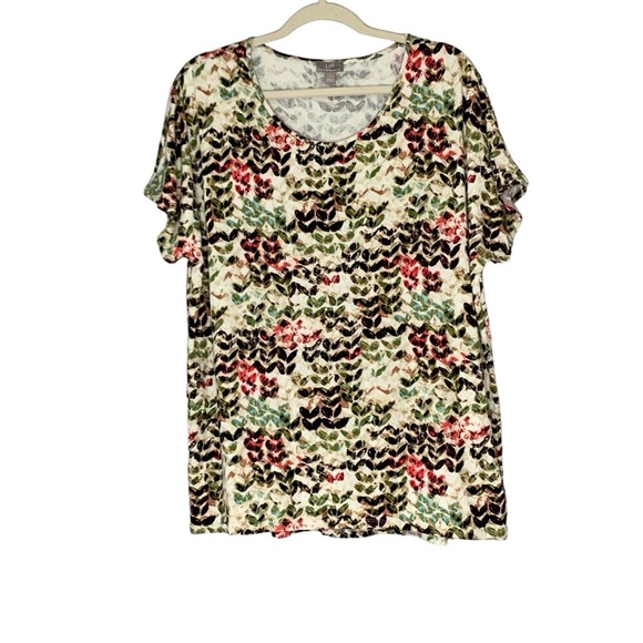 J. Jill Wearever Collection scoop neck multi abstract leaf top. Size L - Picture 1 of 9